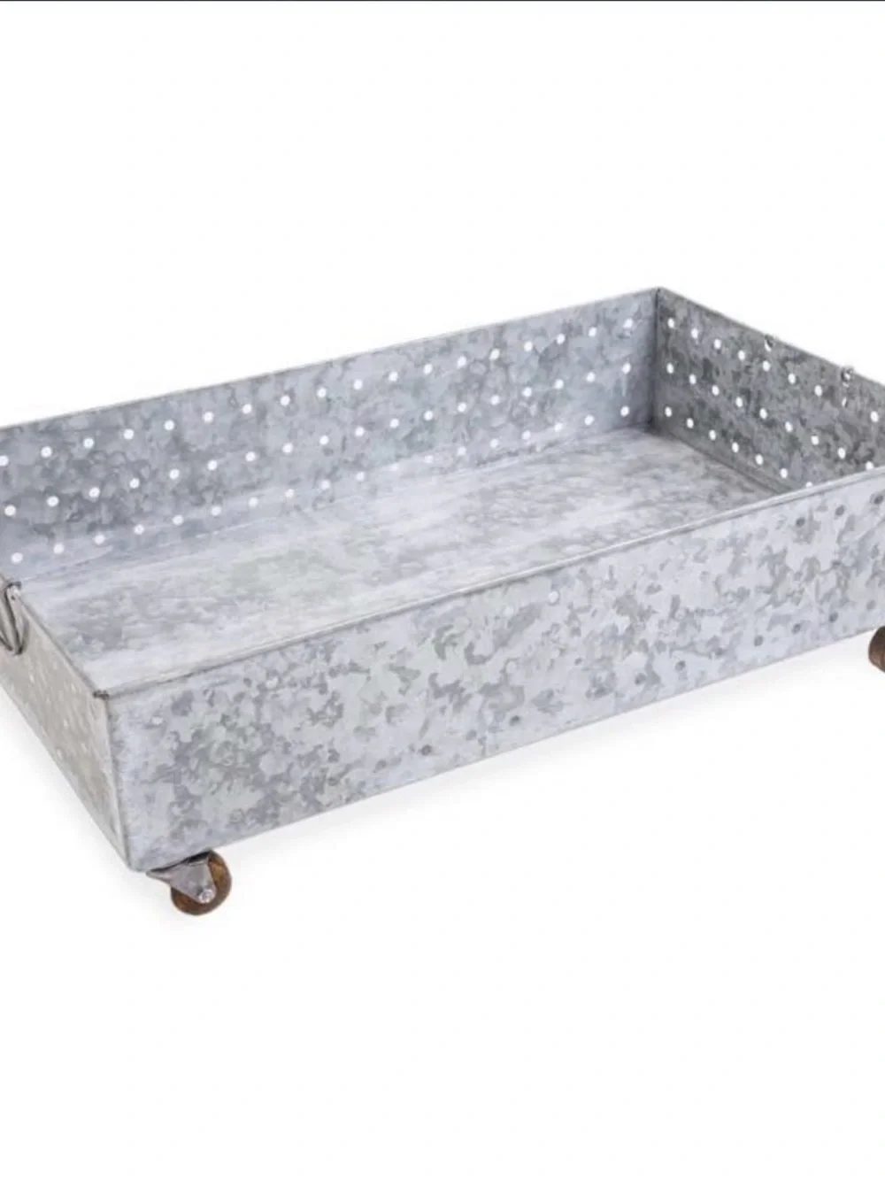 Galvanized Hole-Punched Rolling Storage Tray - Silver